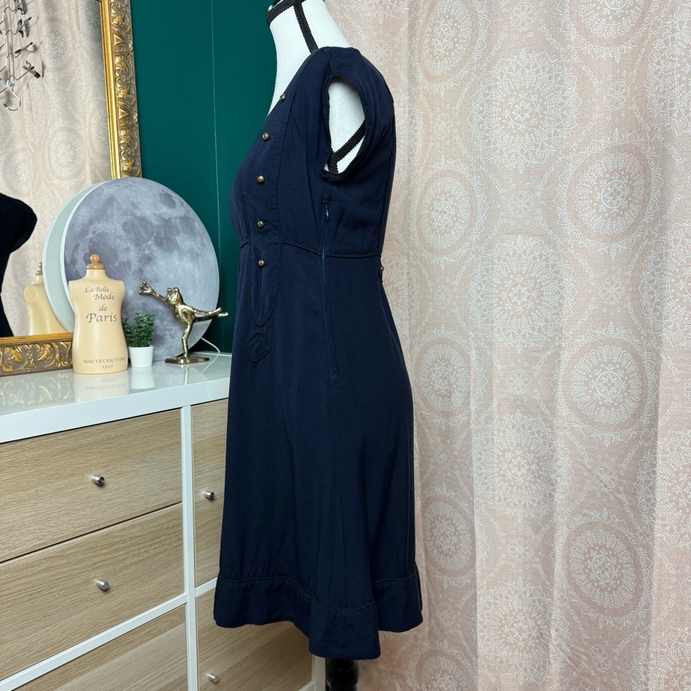 Silence + Noise Navy Midi Dress with Button Accents - Picture 2 of 9